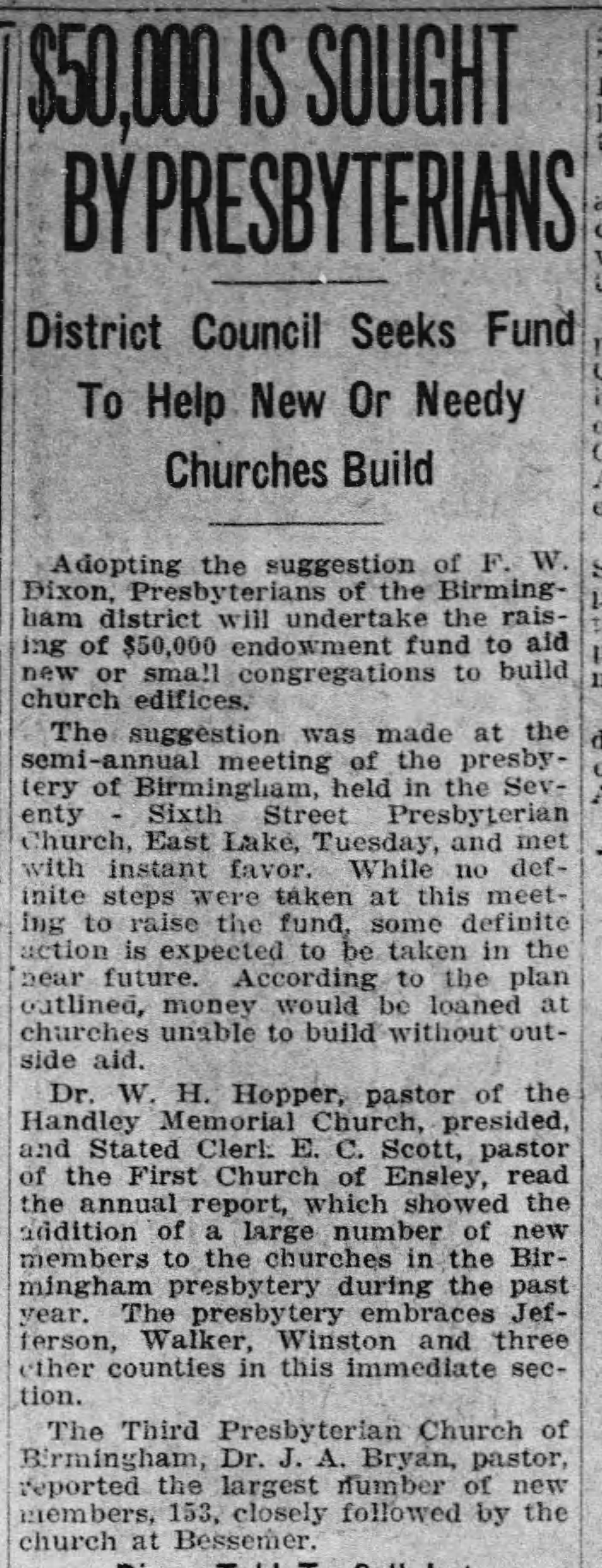 $50,000 Is Sought By Presbyterians